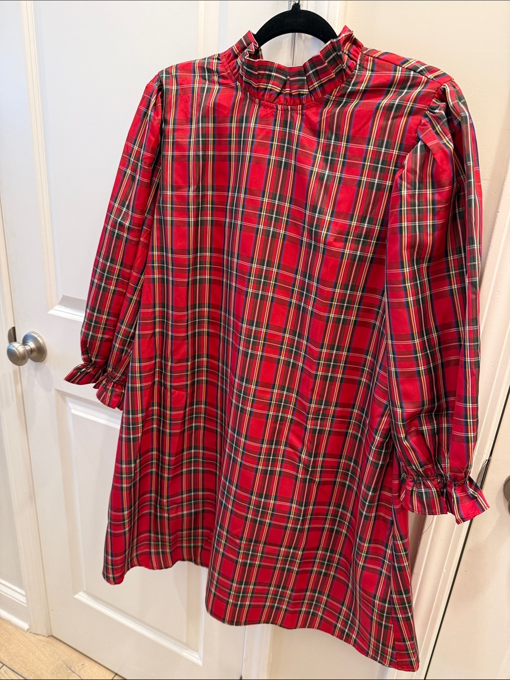 j.marie Red Plaid Ruffle Neck Dress